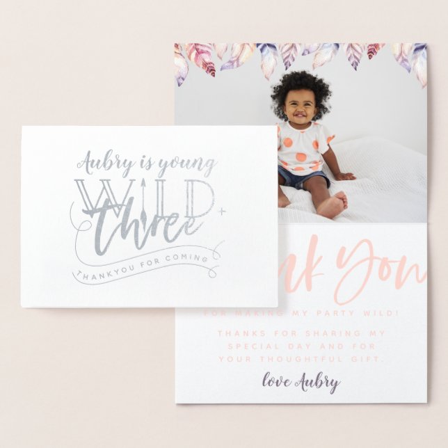 Carte Dorée Jeune sauvage et trois vrai feuille photo merci (Affichage)