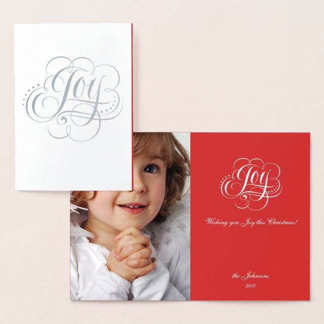 Carte Dorée Joie au monde Silver Red Noël Calligraphie (Affichage)