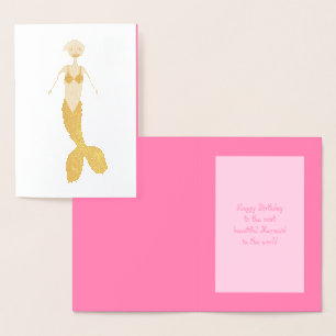 Carte Dorée Joli Imaginaire rose Sirène Personnalisé Anniversa