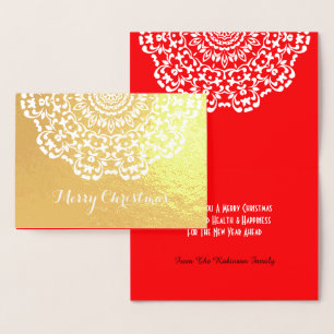 Carte Dorée Joli Lacy Fleur Motif Joyeux Noël