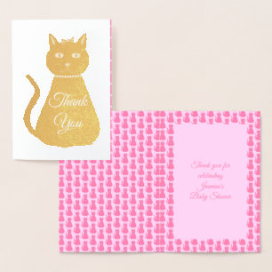 Carte Dorée Joli rose bébé fille Baby shower de chat Merci
