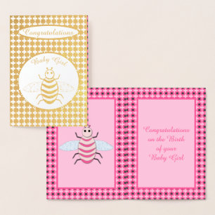 Carte Dorée Jolie fille rose Bee Bee personnalisée