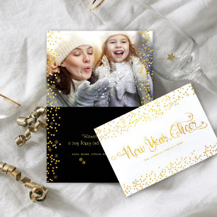 Carte Dorée Jour de l'an Joyeux photo Gold Script Snowflakes R