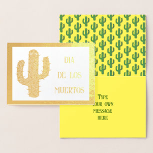 Carte Dorée Jour des morts Happy Cactus Personnalisé