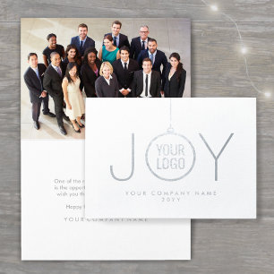 Carte Dorée JOY Company Logo & Photo Corporate Holiday Silver