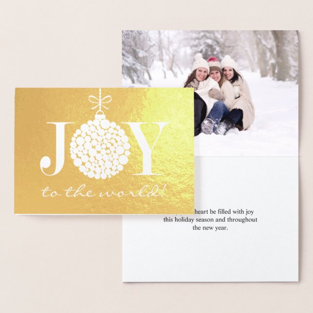 Carte Dorée Joy to the World Holiday Photo (Affichage)