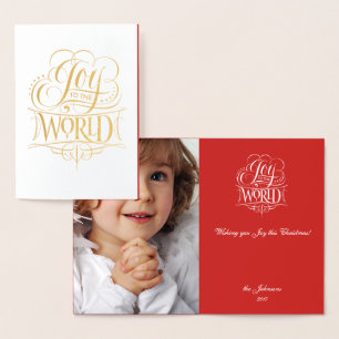 Carte Dorée Joy to the World Personnaliser Photo Noël