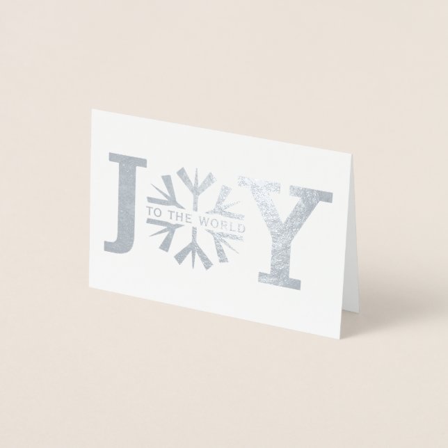 Carte Dorée Joy to the world snowflake moderne Noël argent (Devant)
