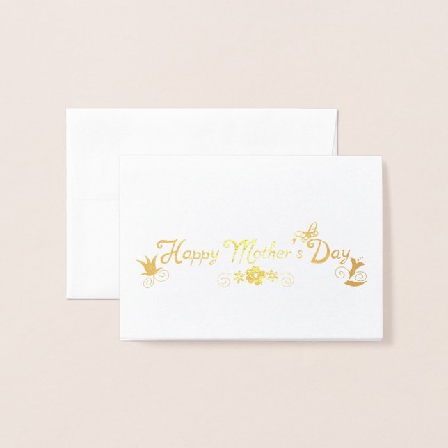Carte Dorée Joyeuse Fête des Mères Floral & Papillon (Devant avec enveloppe)