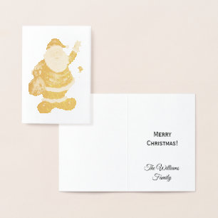 Carte Dorée Joyeuse typographie de Noël Gold Foil Santa Claus