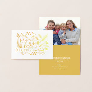 Carte Dorée Joyeuses Fêtes Branches Botaniques Word Art Foil