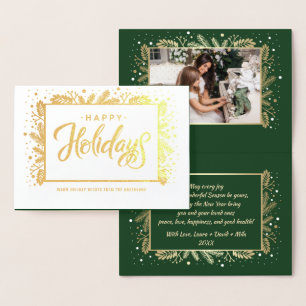 Carte Dorée Joyeuses fêtes. Photo personnalisée Luxe