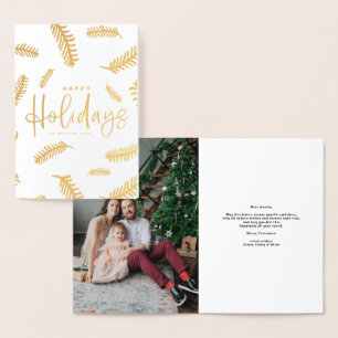 Carte Dorée Joyeuses vacances Lettering & Pine Needles Noël