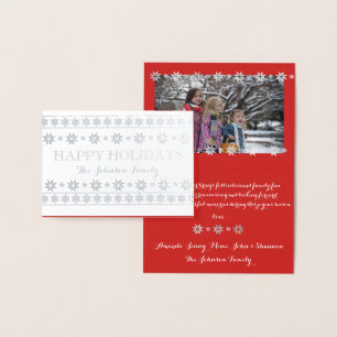 Carte Dorée Joyeuses vacances Photo Neige Rouge Blanc Scandyna