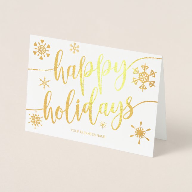 Carte Dorée Joyeuses vacances Script moderne Snowflake Entrepr (Devant)