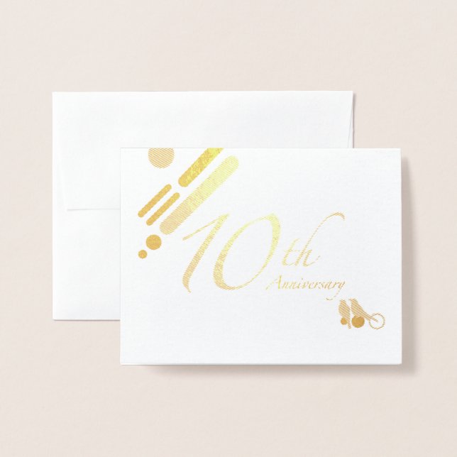 Carte Dorée Joyeux 10e anniversaire Mod Birds (Devant avec enveloppe)