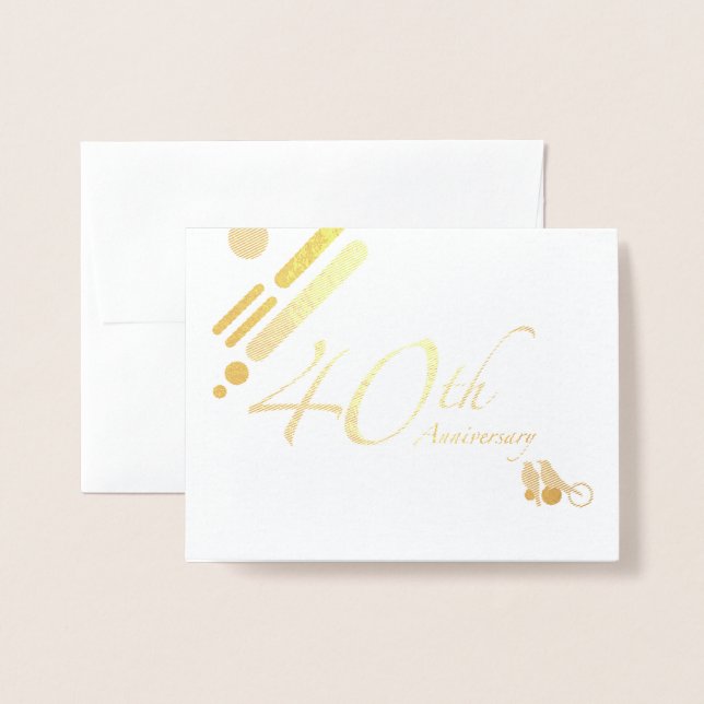 Carte Dorée Joyeux 40e anniversaire Mod Birds (Devant avec enveloppe)