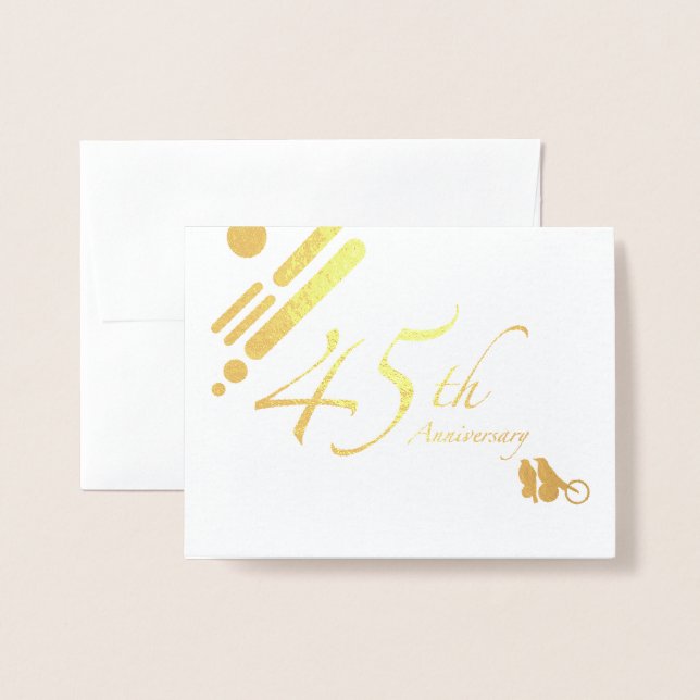 Carte Dorée Joyeux 45e anniversaire Mod Birds (Devant avec enveloppe)