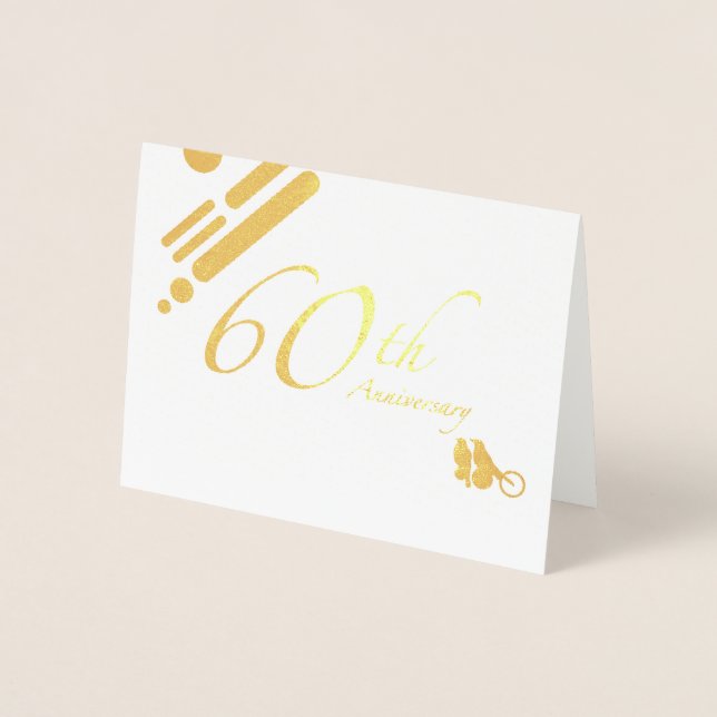 Carte Dorée Joyeux 60e anniversaire Mod Birds (Devant)