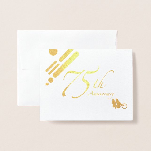 Carte Dorée Joyeux 75e anniversaire Mod Birds (Devant avec enveloppe)