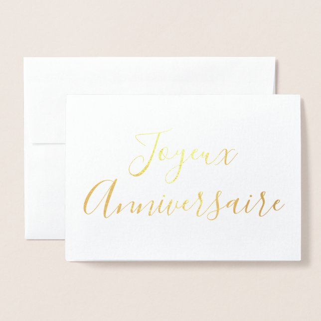 Carte Dorée Joyeux Anniversaire calligraphie Gold Foil Card (Devant avec enveloppe)