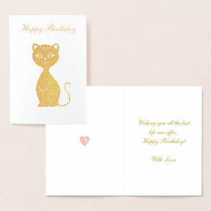 Carte Dorée Joyeux Anniversaire Chat Doré