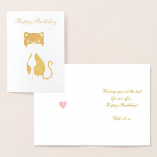 Carte Dorée Joyeux Anniversaire Chat Smoking Doré