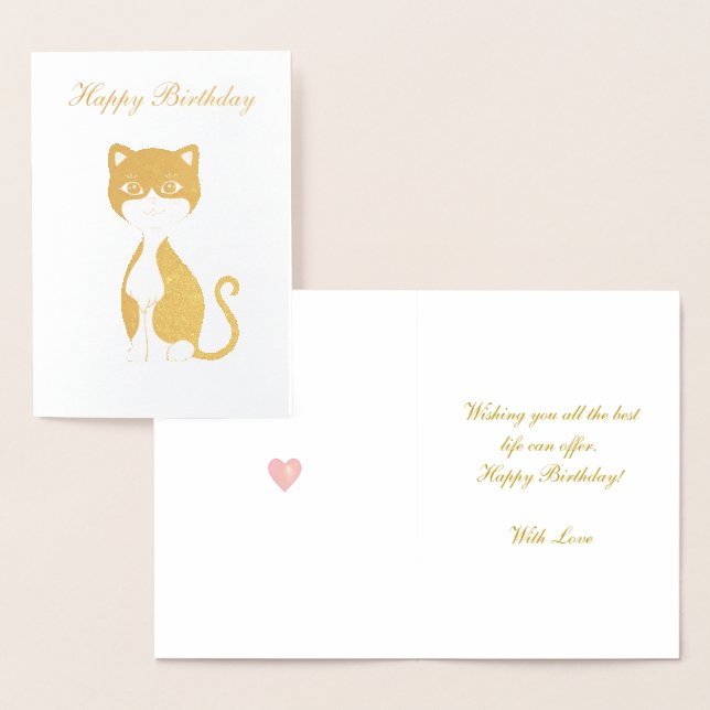 Carte Dorée Joyeux Anniversaire Chat Smoking Doré (Affichage)