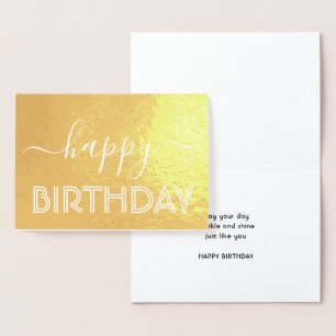 Carte Dorée Joyeux Anniversaire Chic Script Minimal Glam Or Re