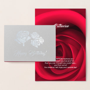 Carte Dorée Joyeux anniversaire. Elégant Rose rouge luxe