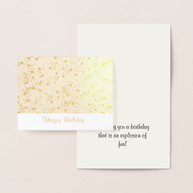 Carte Dorée Joyeux anniversaire, étoiles et feux d'artifice (Affichage)
