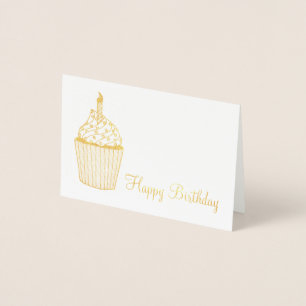 Carte Dorée Joyeux Anniversaire Frosted Cupcake Sprinkles Boug