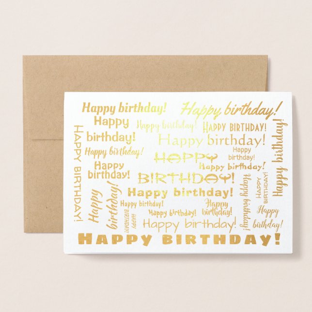 Carte Dorée Joyeux Anniversaire Mot Cloud Typographie (Devant avec enveloppe)