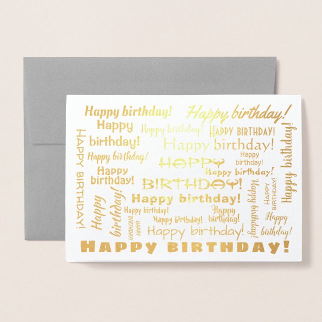Carte Dorée Joyeux Anniversaire Mot Cloud Typographie Or (Devant avec enveloppe)