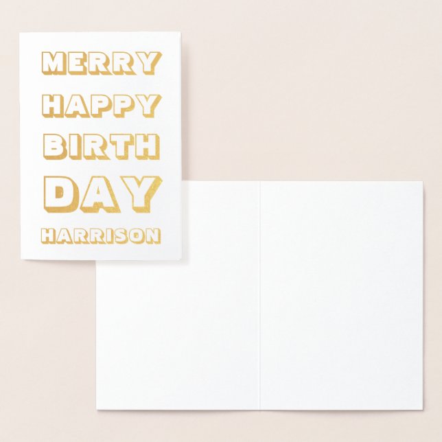 Carte Dorée Joyeux Anniversaire personnalisé nom moderne Noël (Affichage)