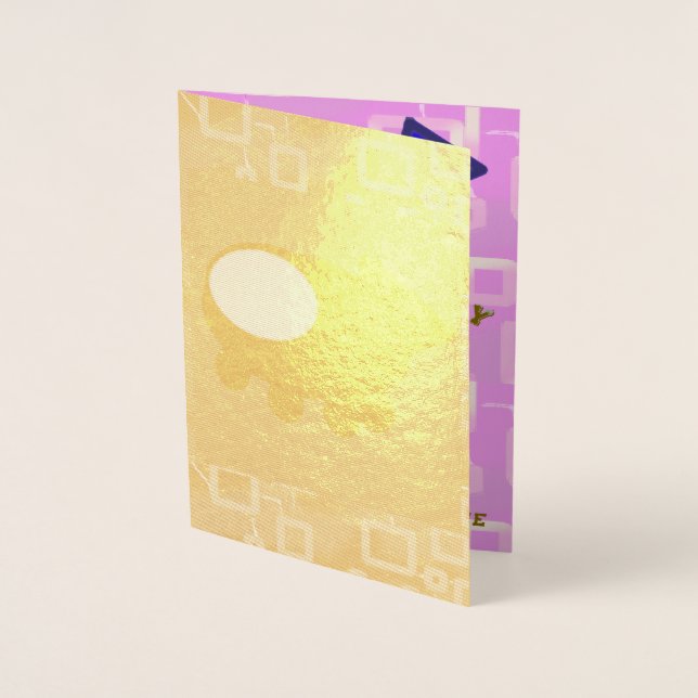 Carte Dorée Joyeux Anniversaire Puppy Spacship Chef Ducky Pink (Devant)