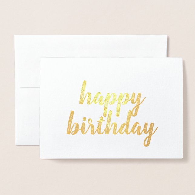 Carte Dorée Joyeux anniversaire simple calligraphie Gold Foil  (Devant avec enveloppe)