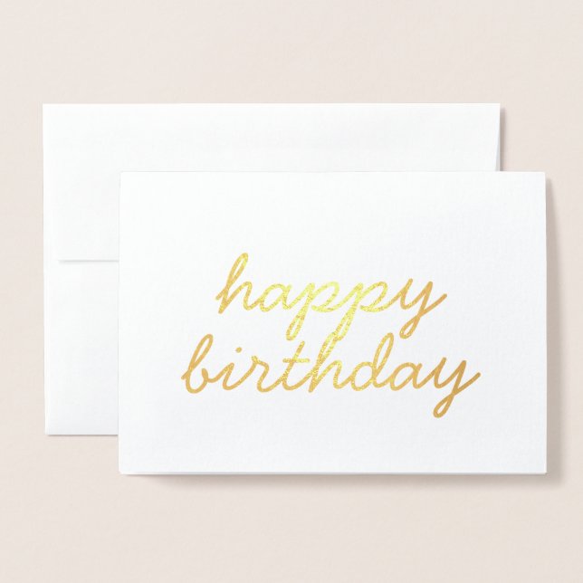 Carte Dorée Joyeux anniversaire simple calligraphie Gold Foil  (Devant avec enveloppe)