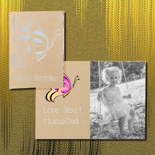 Carte Dorée Joyeux anniversaire - un audacieux papillon argent