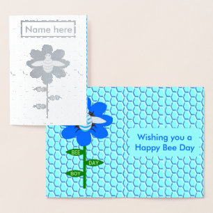 Carte Dorée Joyeux Bee Day Boy Blue Birthday Bumblebee Custom