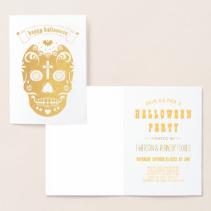 Carte Dorée Joyeux crâne de sucre d'Halloween