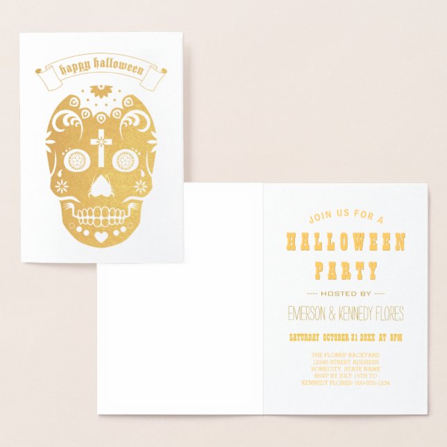 Carte Dorée Joyeux crâne de sucre d'Halloween (Affichage)