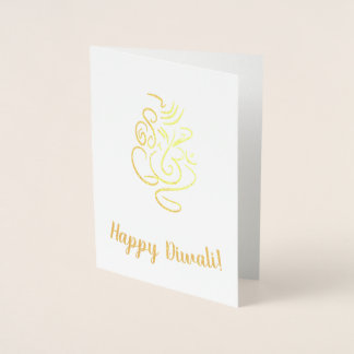 Carte Dorée Joyeux Diwali Texte avec Ganesh & Aum Foil Line Ar