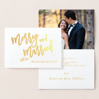 Carte Dorée Joyeux et marié Gold Foil Script photo de vacances