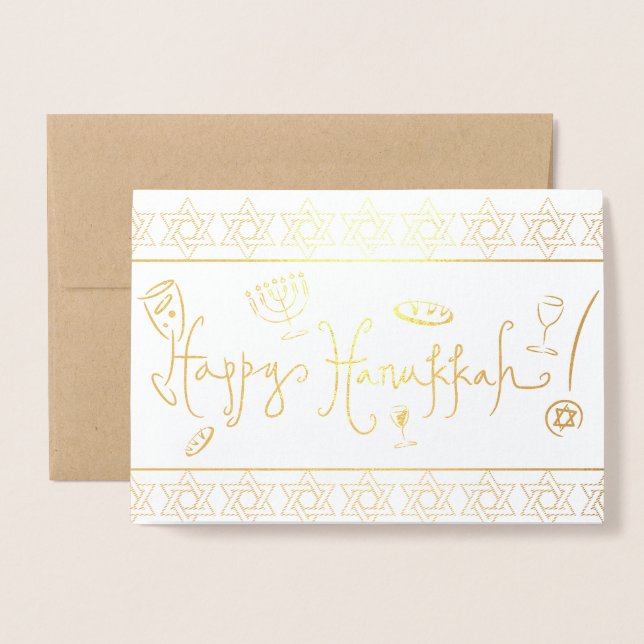 Carte Dorée Joyeux Hanukka (Devant avec enveloppe)