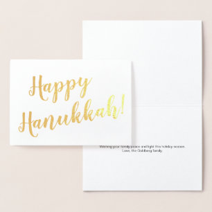Carte Dorée Joyeux Hanukkah écriture moderne typographie perso