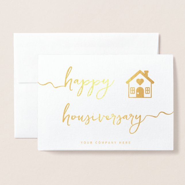 Carte Dorée Joyeux Housiversaire écriture feuille d'or (Devant avec enveloppe)