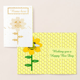 Carte Dorée Joyeux Jour des abeilles Anniversaire Bumblebee Pe
