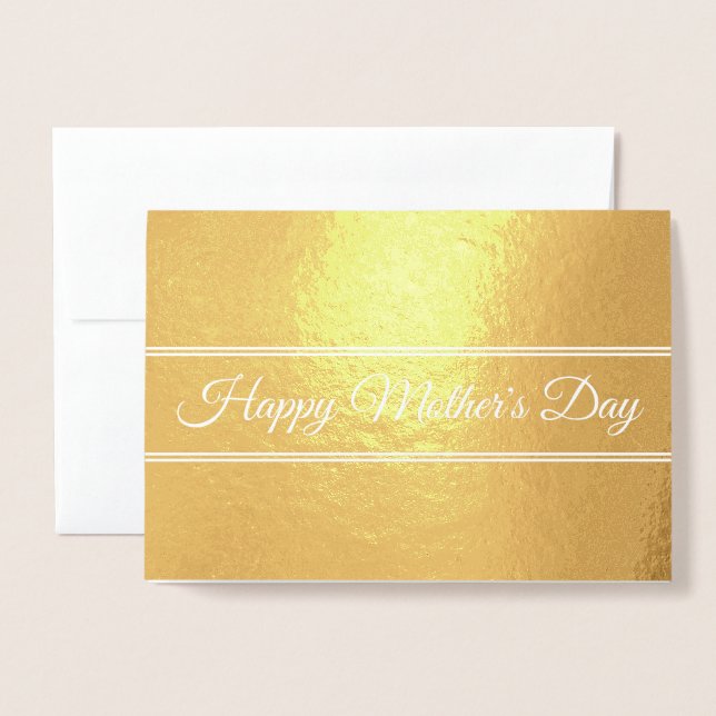 Carte Dorée Joyeux Jour des Mères Gold Élégant Script (Devant avec enveloppe)