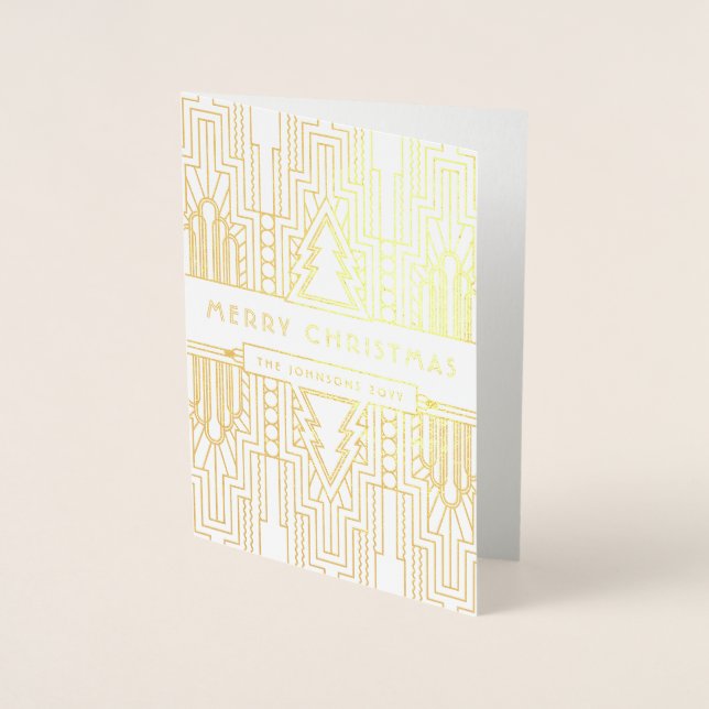 Carte Dorée Joyeux Noël Accueil personnalisé Art Déco Noël (Devant)